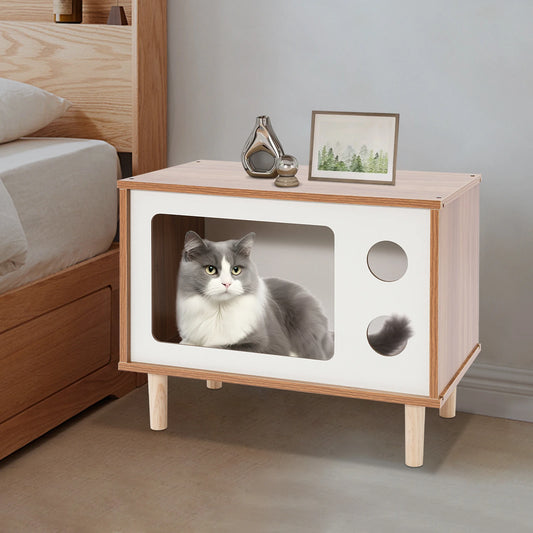 Wooden TV-Shaped Cat Bed, Wear-Resistant