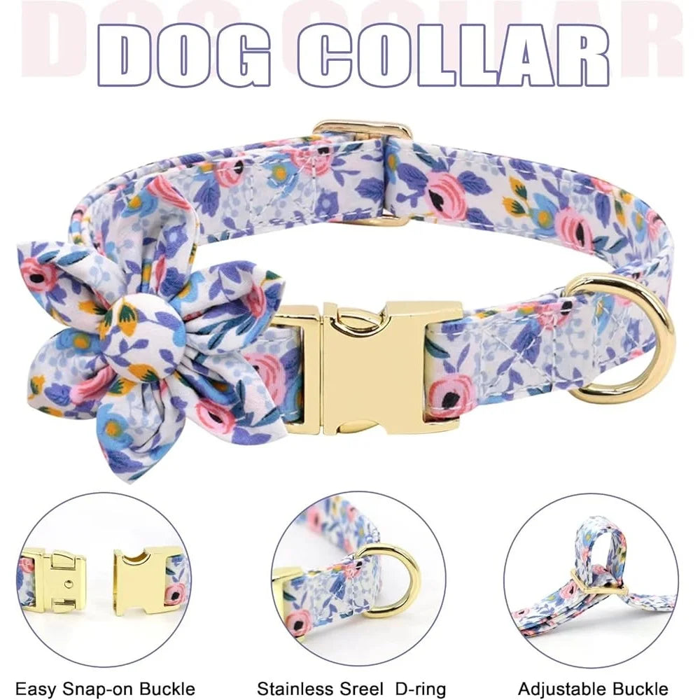 Cute Adjustable Floral Dog Harness - Leash, Collar