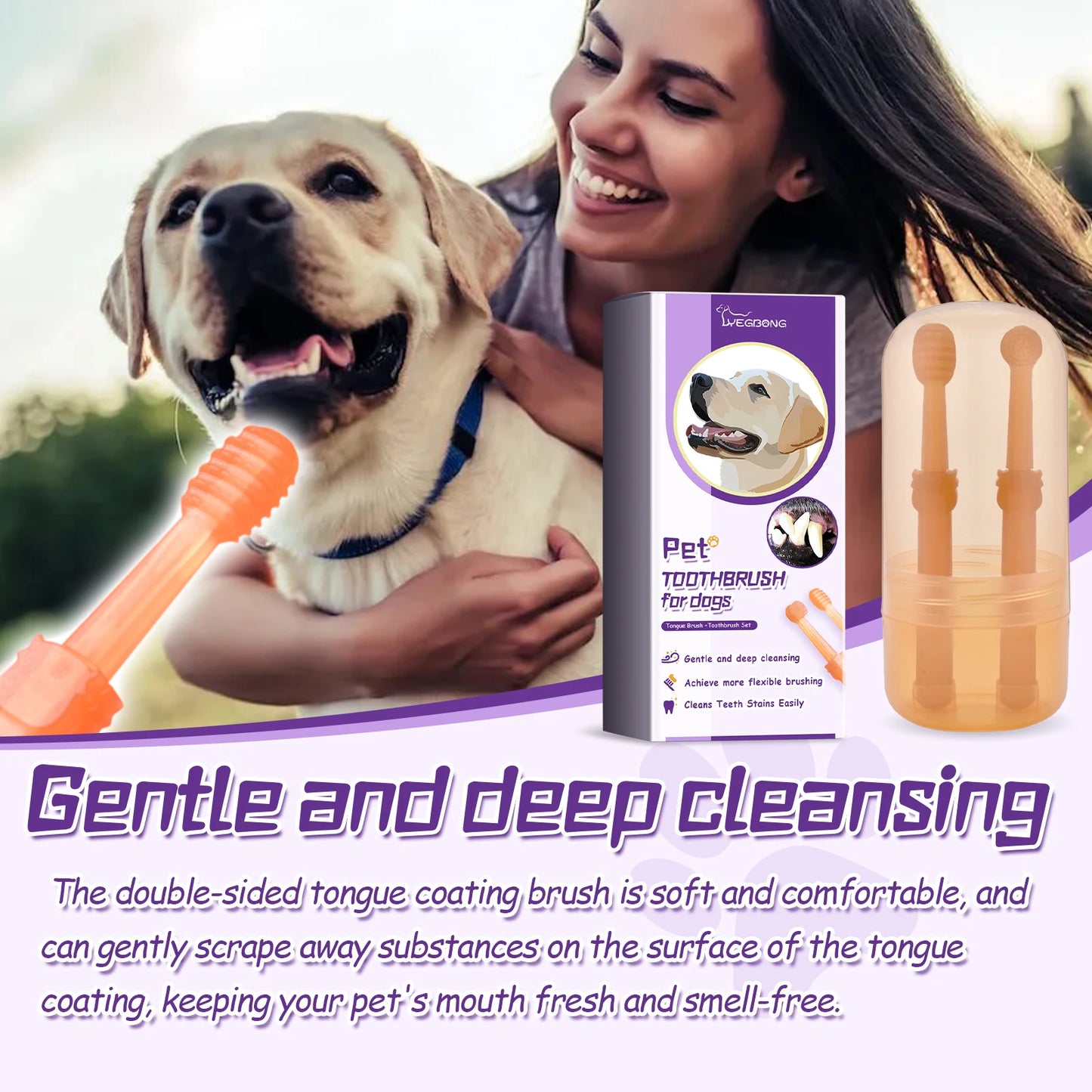 Pet Toothbrush For Oral Cleaning - Silicone, Soft