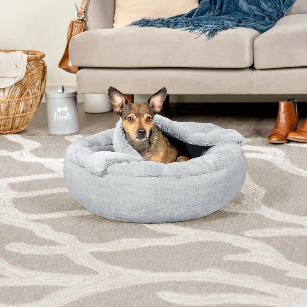 Hooded Donut Pet Bed - Cozy, Plush, Machine Washable
