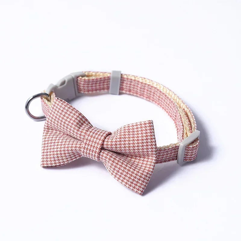 Adjustable Bow Plaid Collar For Small Pets