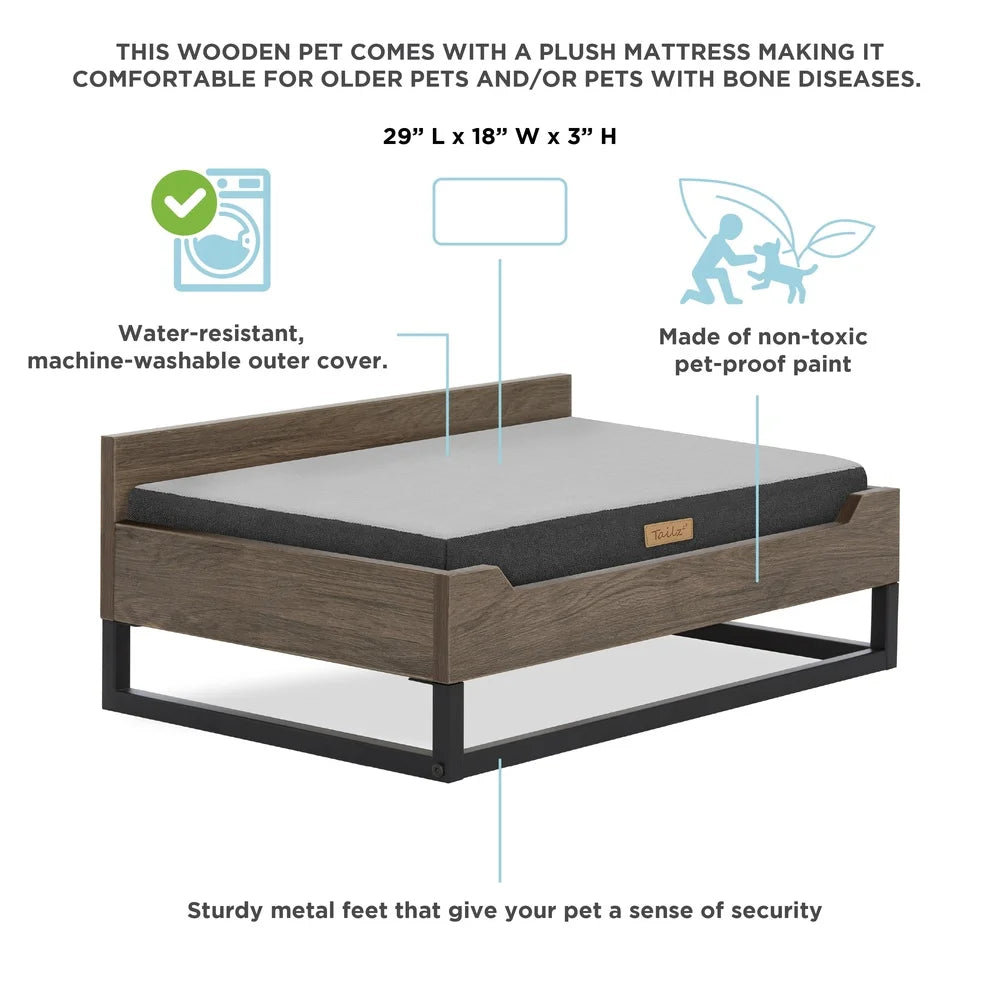 Wooden Dog Bed With Orthopedic Foam Mattress