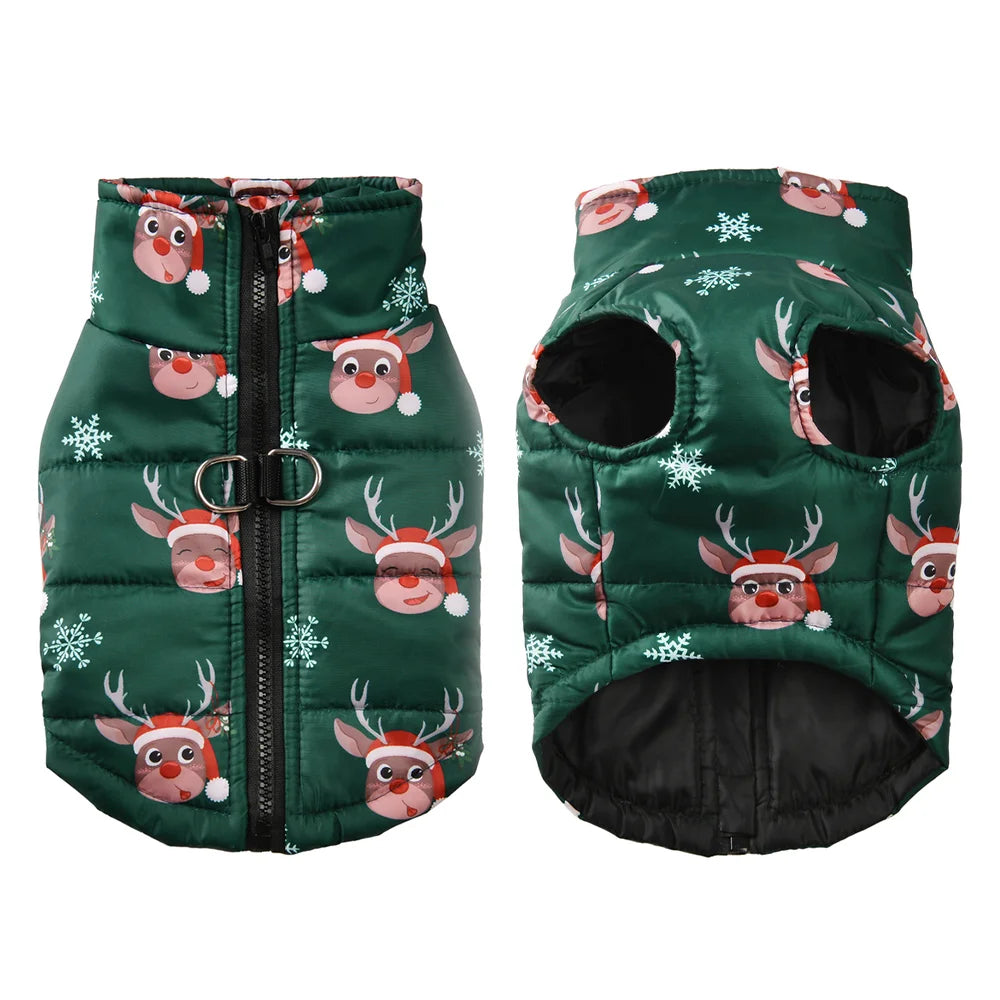 Snowman Print Christmas Dog Jacket For Winter