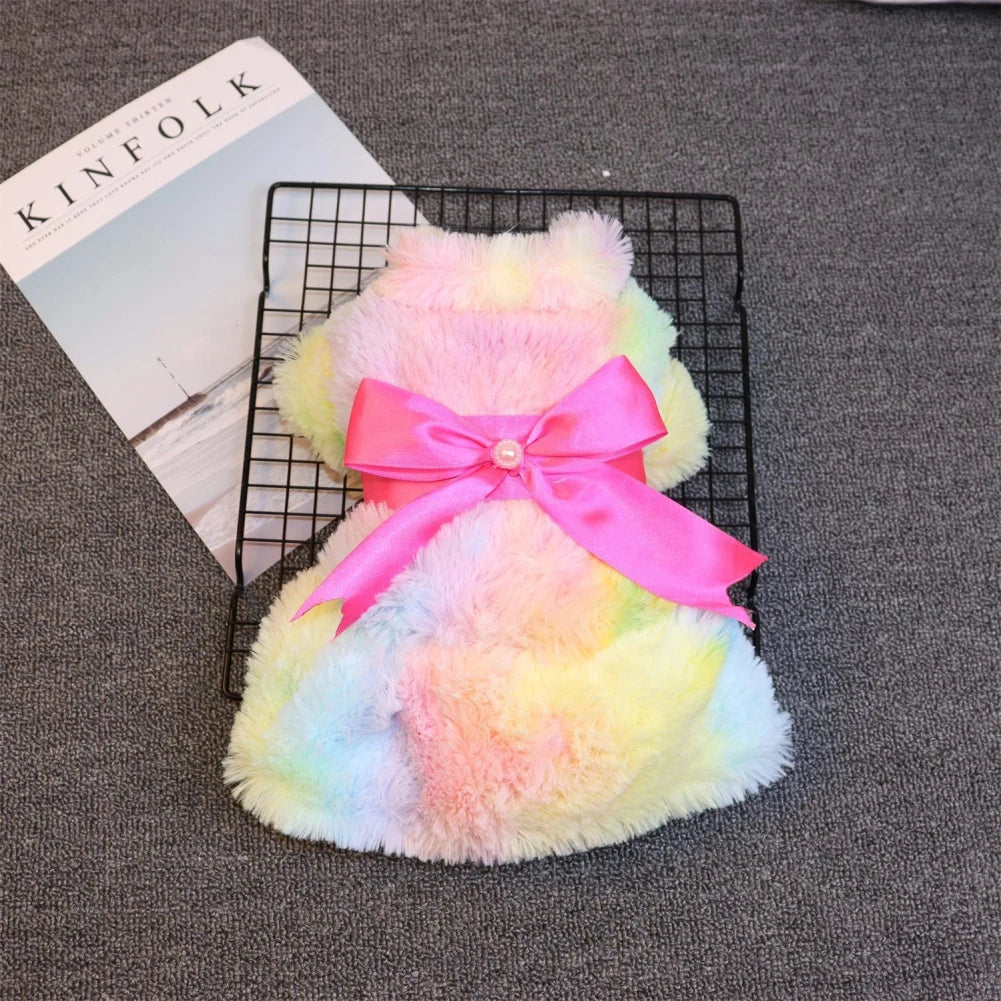 Fluffy Pink Bowknot Dress For Small Dogs