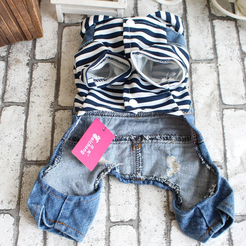 Hooded Classic Denim Jumpsuit - Medium Small Dogs