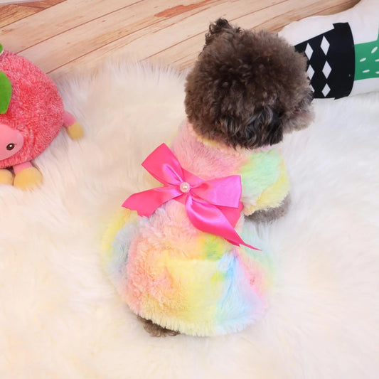 Fluffy Pink Bowknot Dress For Small Dogs