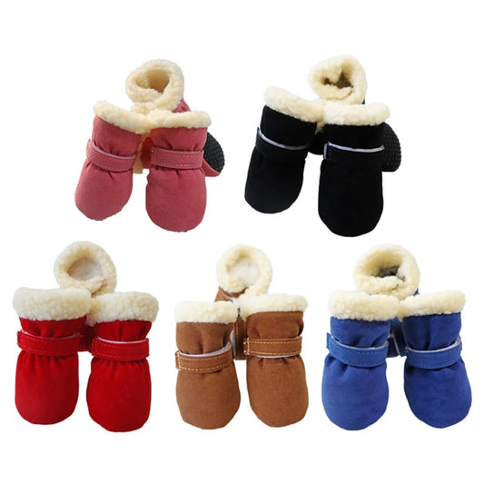4pcs/set Plush Pet Dog Shoes Autumn Winter Warm Dog Boots Socks Comfortable Anti-slip Puppy Cat Rain Snow Booties Footwear