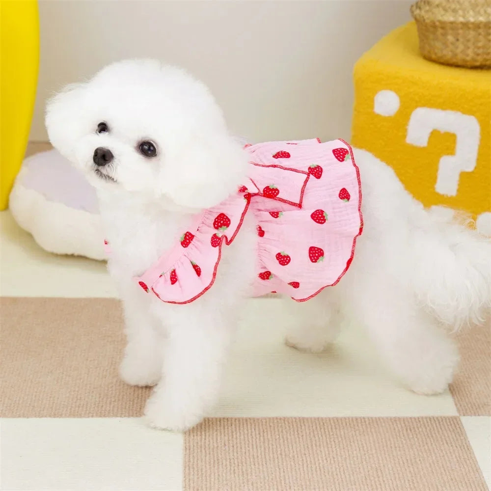 Strawberry Pattern Summer Dress For Small Dogs - Cute