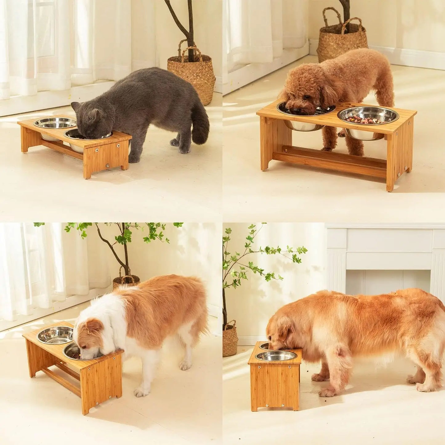 Bamboo Elevated Stainless Steel Pet Bowls