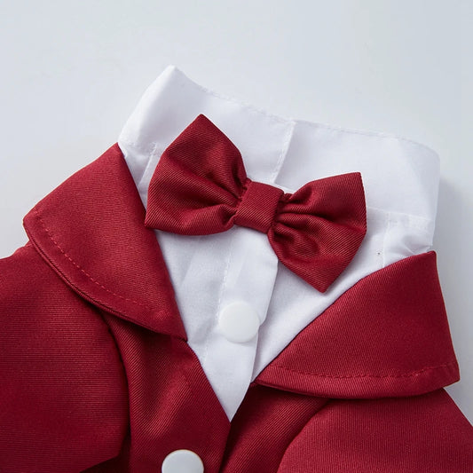 Small Dog Formal Tuxedo Shirt With Bow Tie