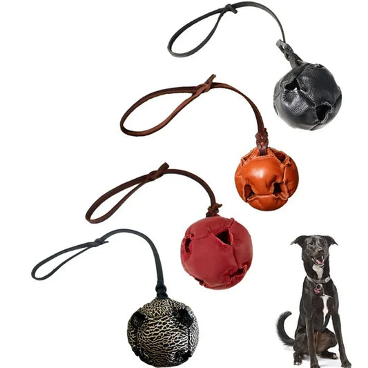 Leather Dog Ball Toy With Handle