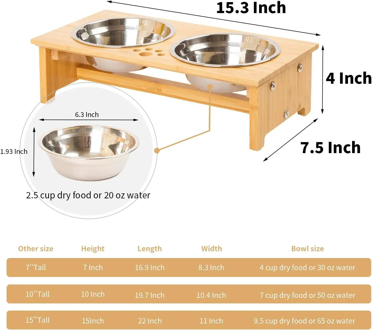 Bamboo Elevated Stainless Steel Pet Bowls
