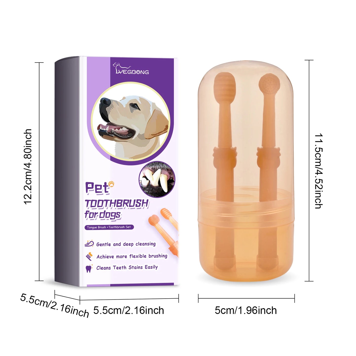 Pet Toothbrush For Oral Cleaning - Silicone, Soft