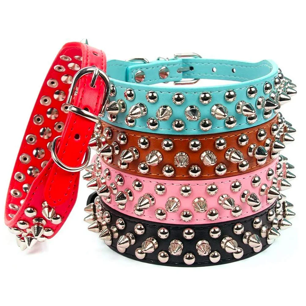 Adjustable Leather Spiked Neck Collar - Small Pets