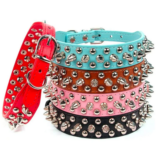 Adjustable Leather Spiked Neck Collar - Small Pets