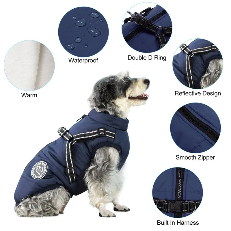 Winter Warm Waterproof Dog Jacket With Harness