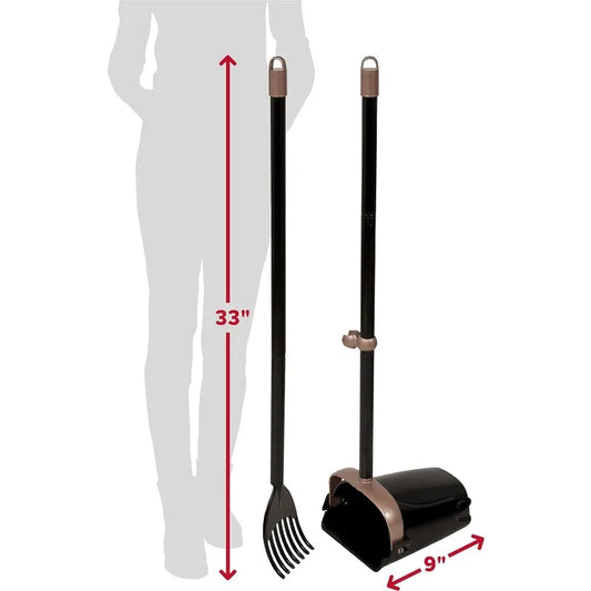 Pooper Scooper Swivel Bin With Rake, Black