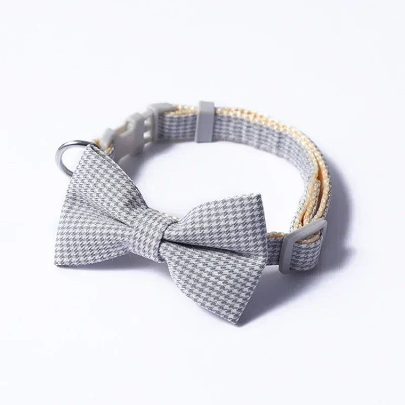 Adjustable Bow Plaid Collar For Small Pets