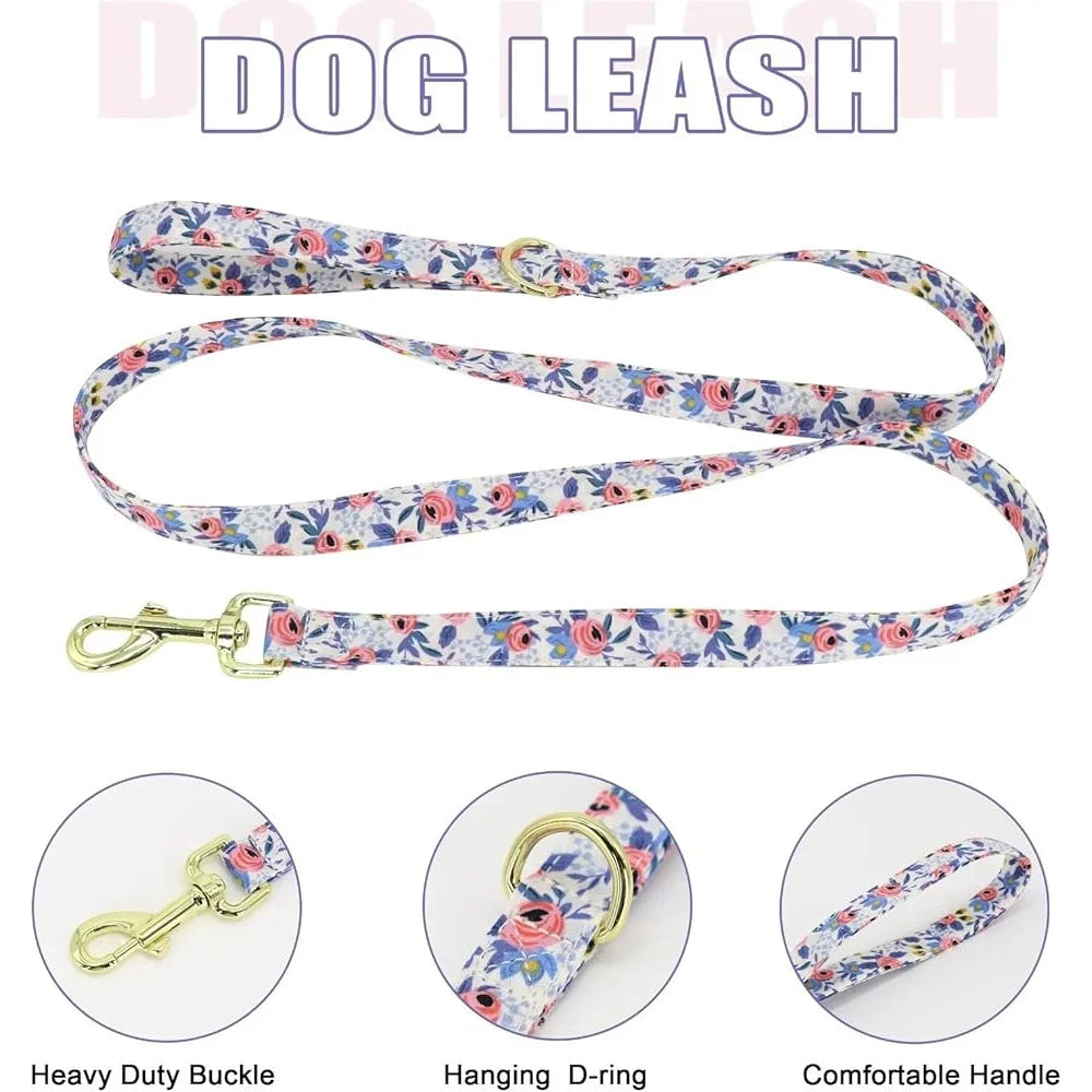Cute Adjustable Floral Dog Harness - Leash, Collar