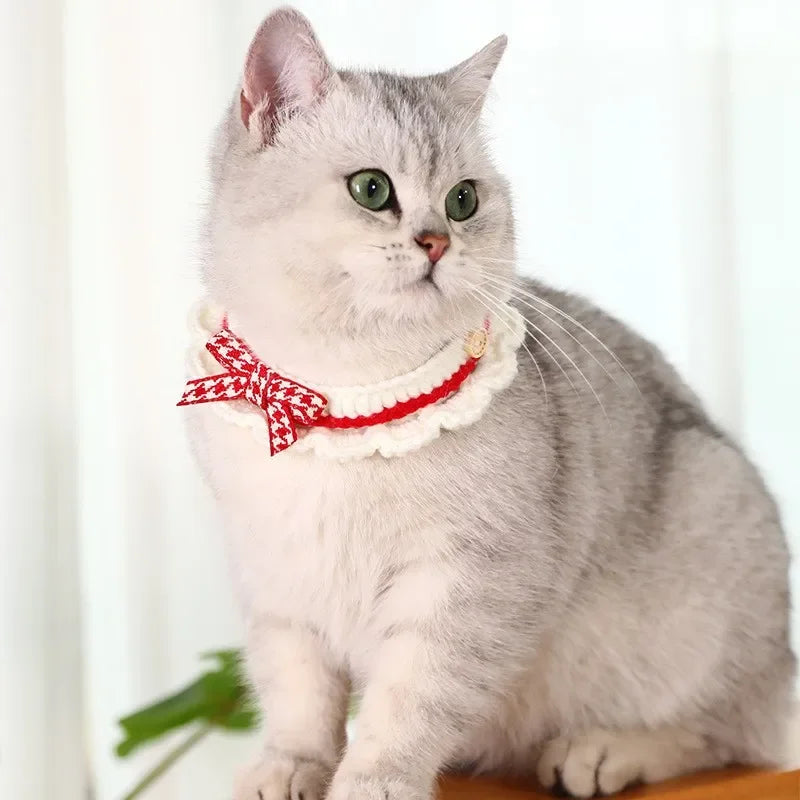 Bow-Knot Hand-Knitted Adjustable Collar For Pets