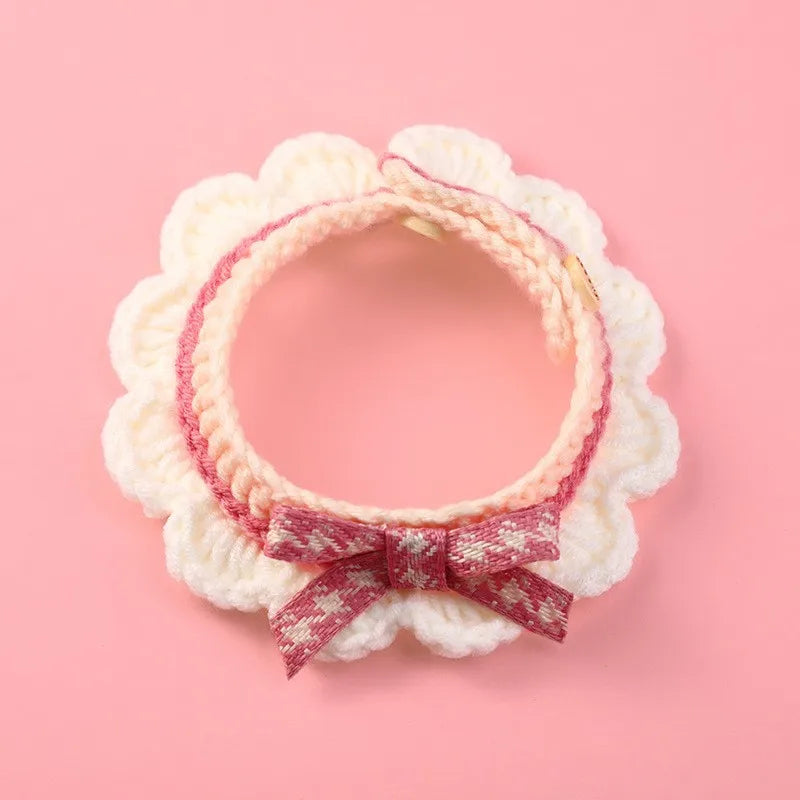 Bow-Knot Hand-Knitted Adjustable Collar For Pets