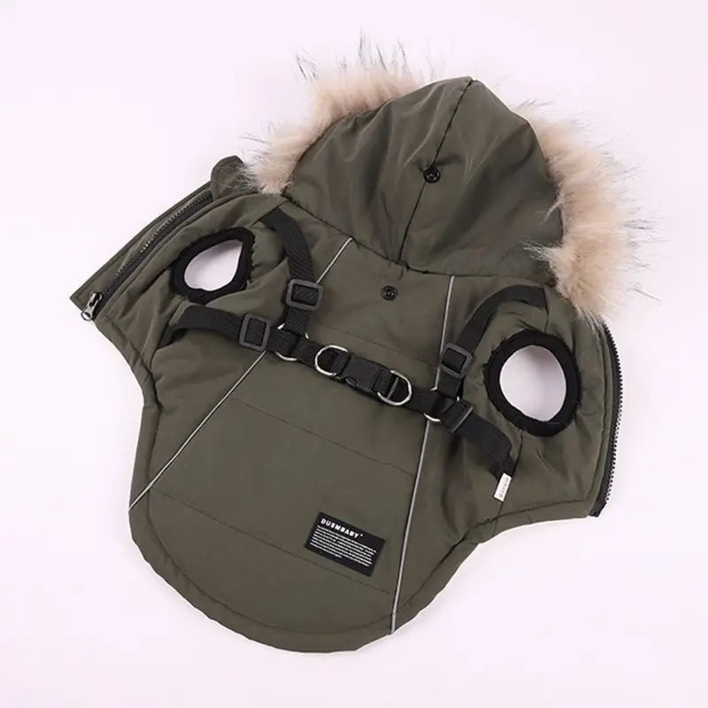 Warm Hooded Jacket With Harness For Dogs