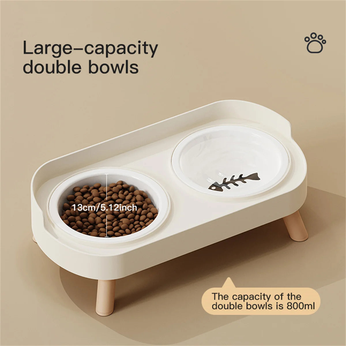 Adjustable Height Double Bowl Feeder For Pets