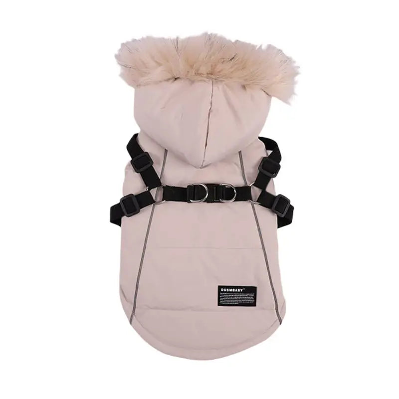 Warm Hooded Jacket With Harness For Dogs