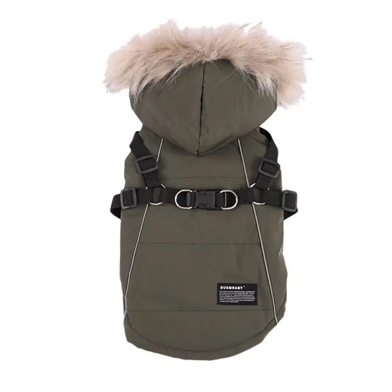 Warm Hooded Jacket With Harness For Dogs