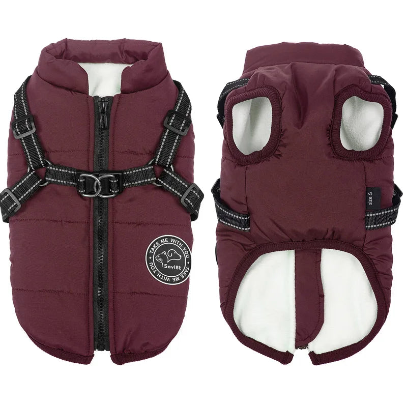 Winter Warm Waterproof Dog Jacket With Harness