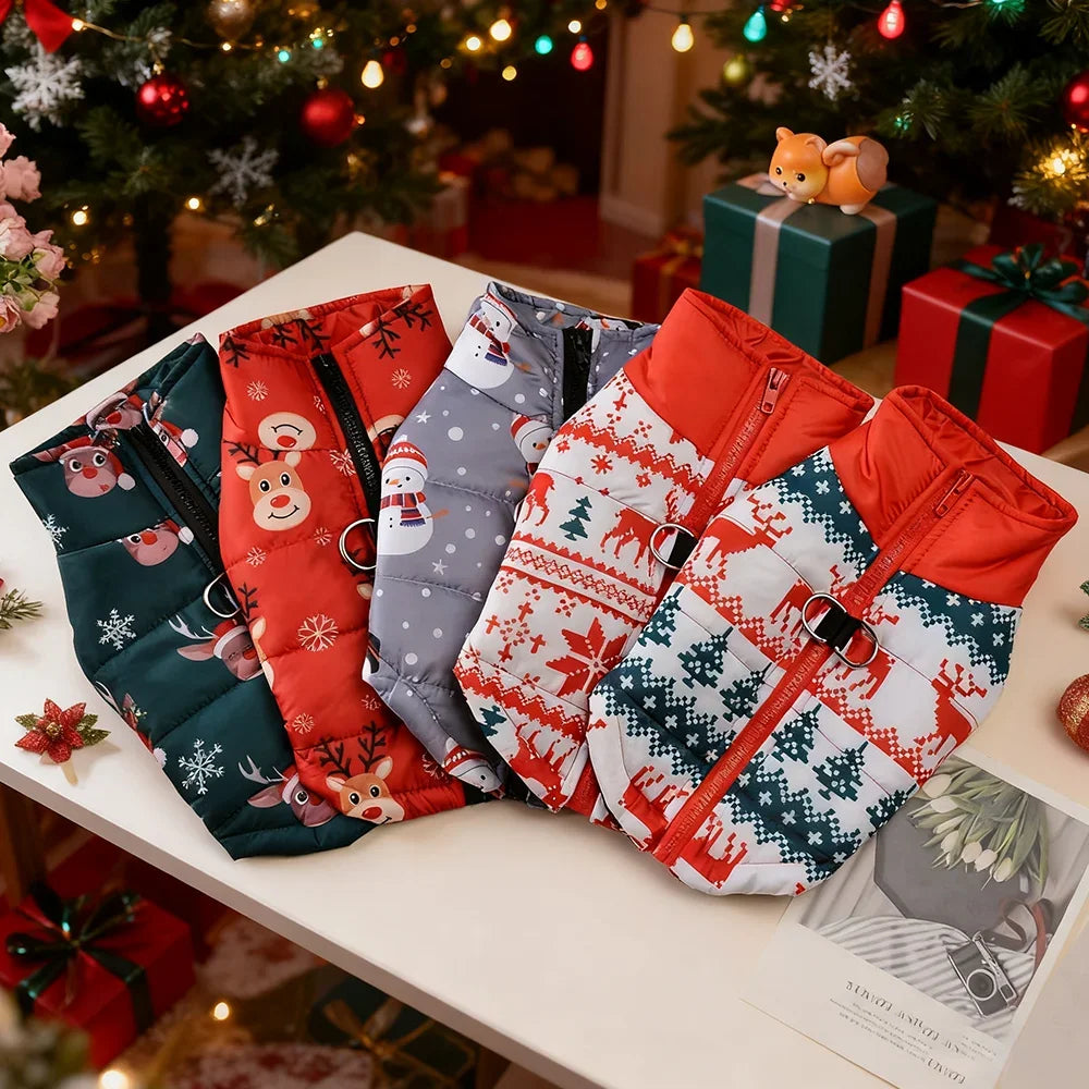 Snowman Print Christmas Dog Jacket For Winter