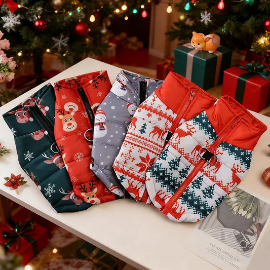 Snowman Print Christmas Dog Jacket For Winter