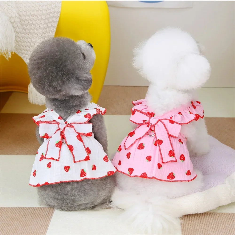 Strawberry Pattern Summer Dress For Small Dogs - Cute