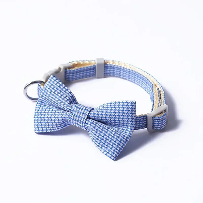 Adjustable Bow Plaid Collar For Small Pets
