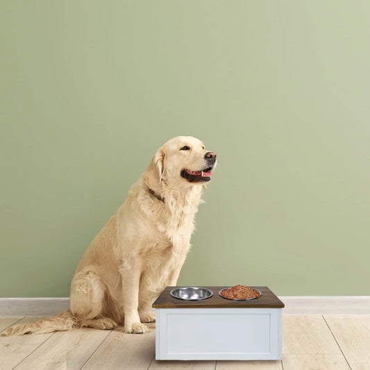 Solid Wood Pet Feeder Stand With Storage