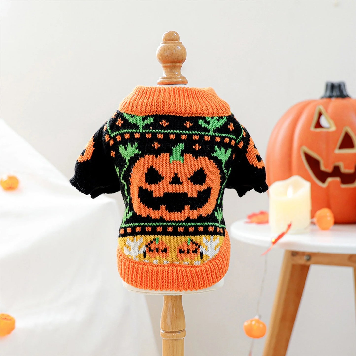 Halloween Ghost Pumpkin Knitted Sweater - Small Pets