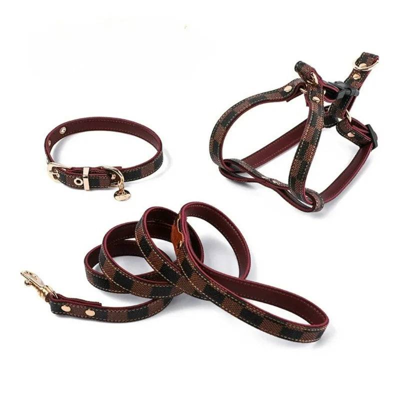 Three-Piece Plaid Adjustable Harness - Leash, Collar