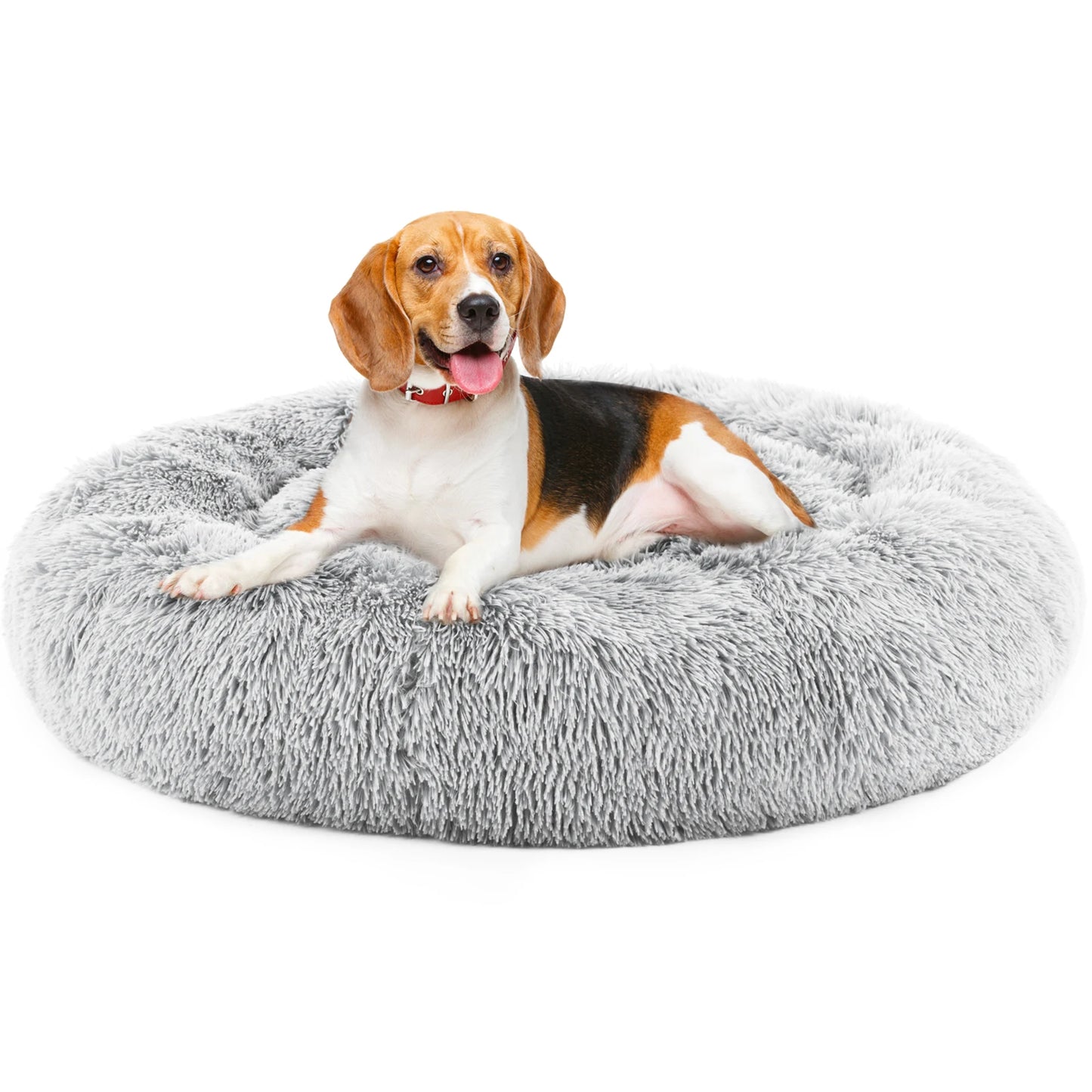 Round Plush Dog Bed - Calming, Washable, Anti-Slip,