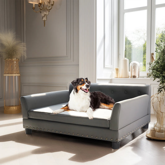 Elevated Leather Sofa Bed For Dogs - Removable Cushion