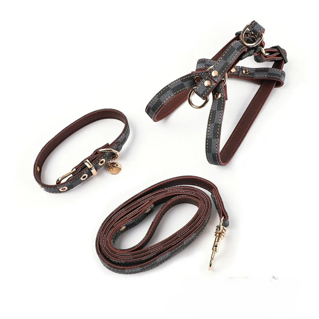 Three-Piece Plaid Adjustable Harness - Leash, Collar