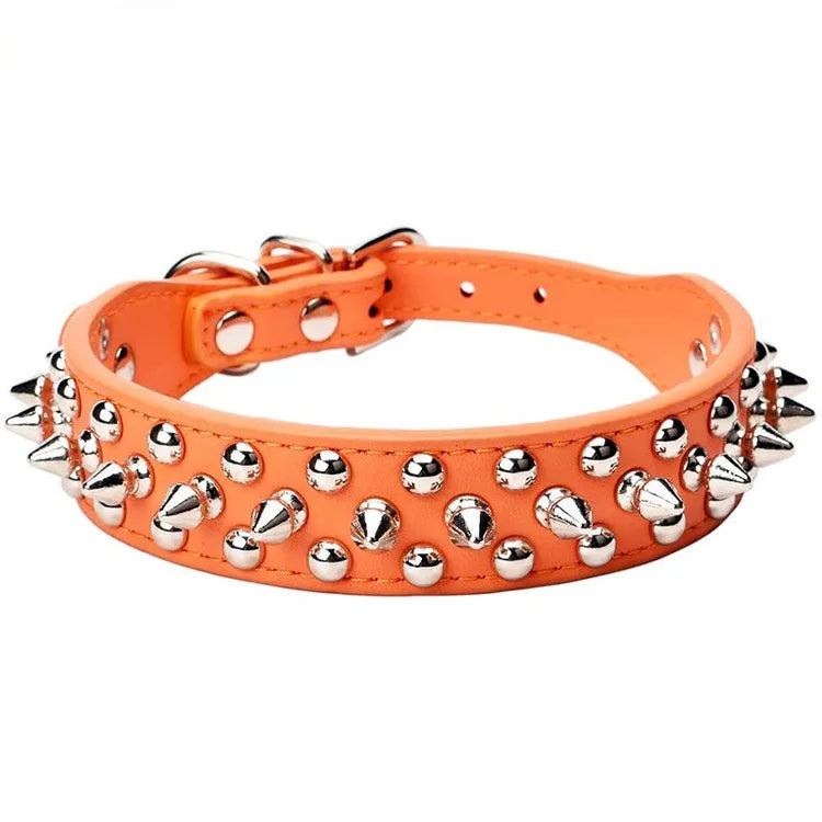 Adjustable Leather Spiked Neck Collar - Small Pets