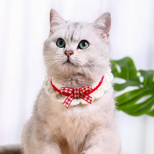 Bow-Knot Hand-Knitted Adjustable Collar For Pets