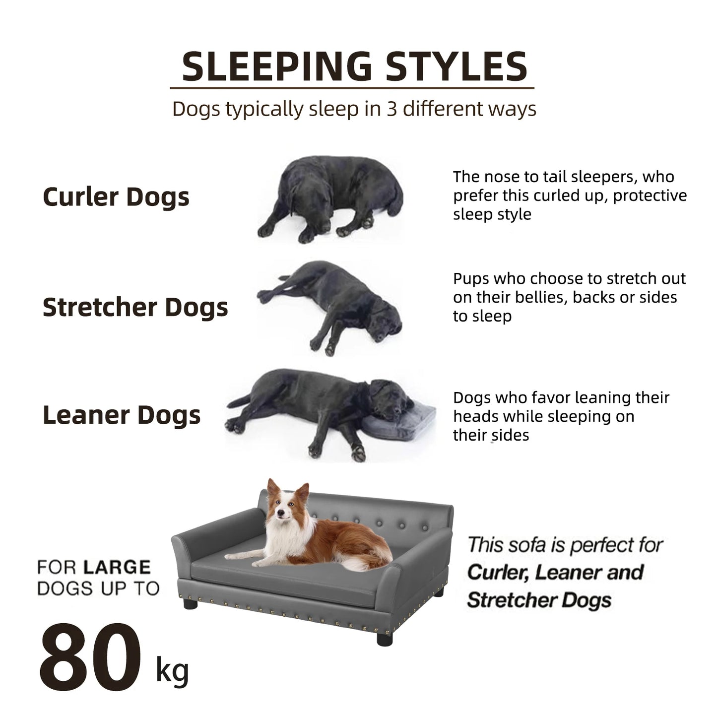 Elevated Leather Sofa Bed For Dogs - Removable Cushion