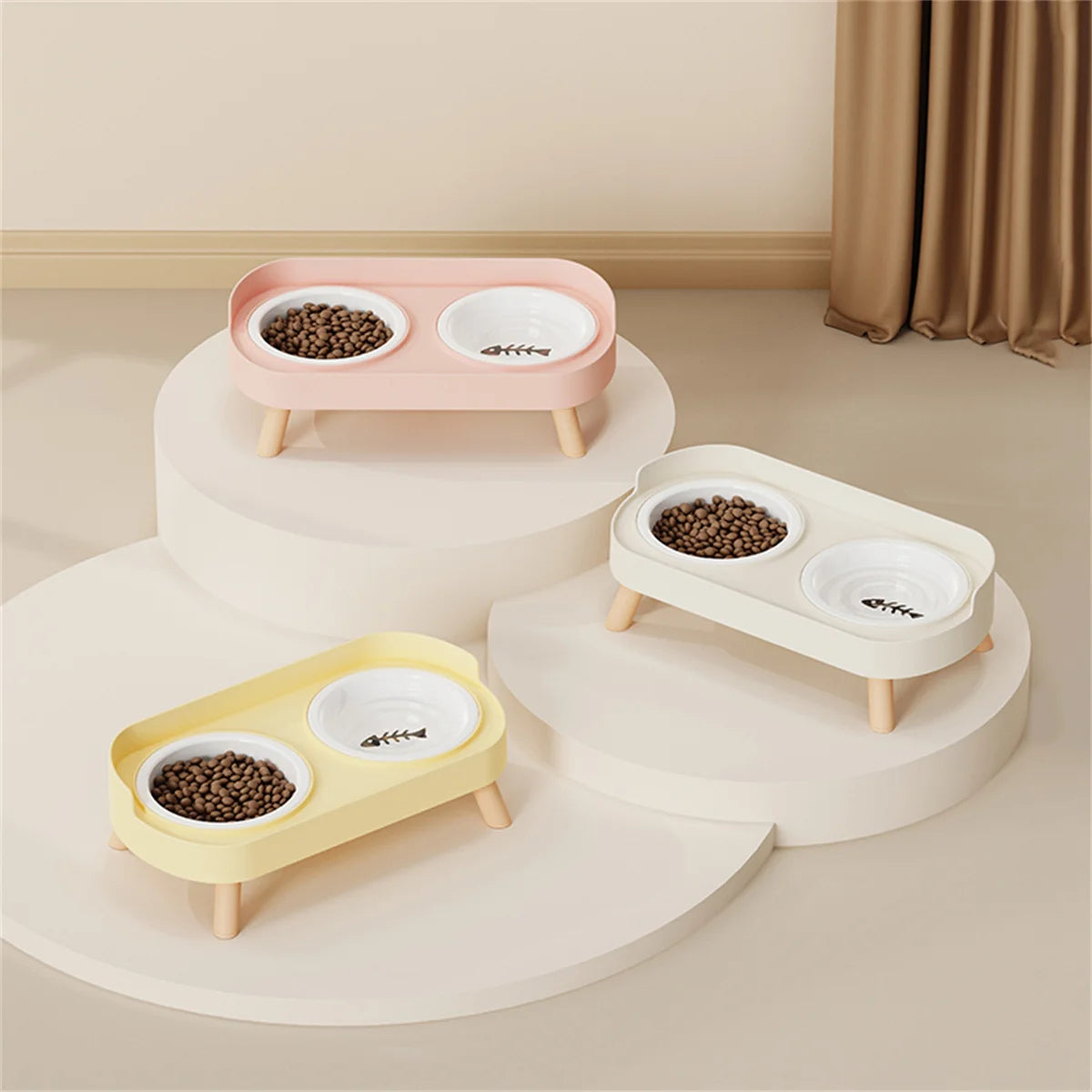 Adjustable Height Double Bowl Feeder For Pets