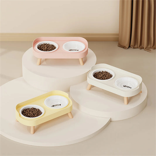 Adjustable Height Double Bowl Feeder For Pets