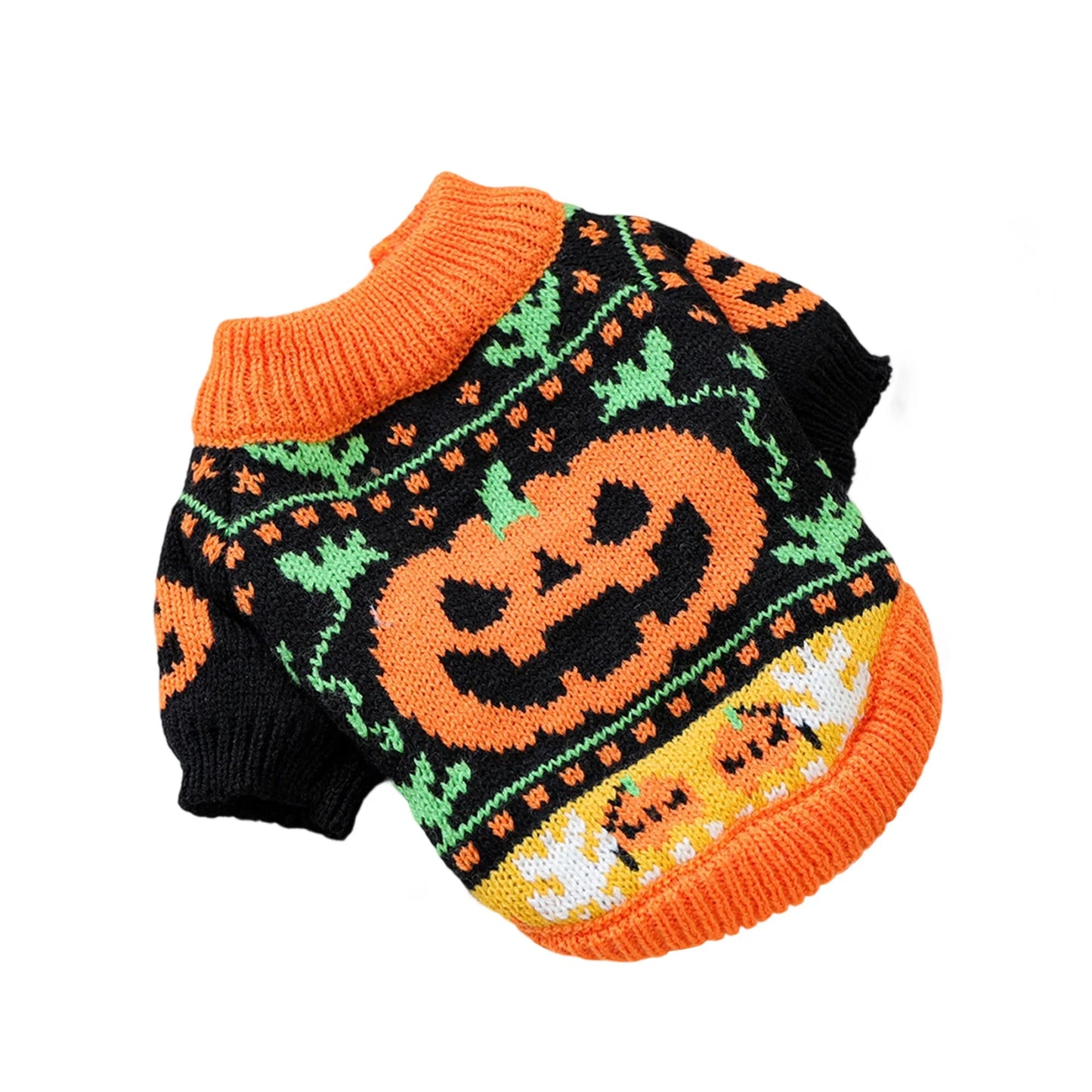 Halloween Ghost Pumpkin Knitted Sweater - Small Pets