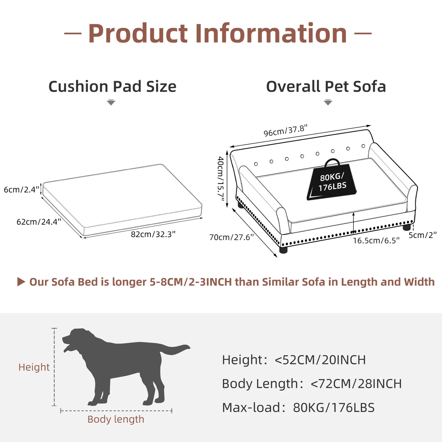 Elevated Leather Sofa Bed For Dogs - Removable Cushion