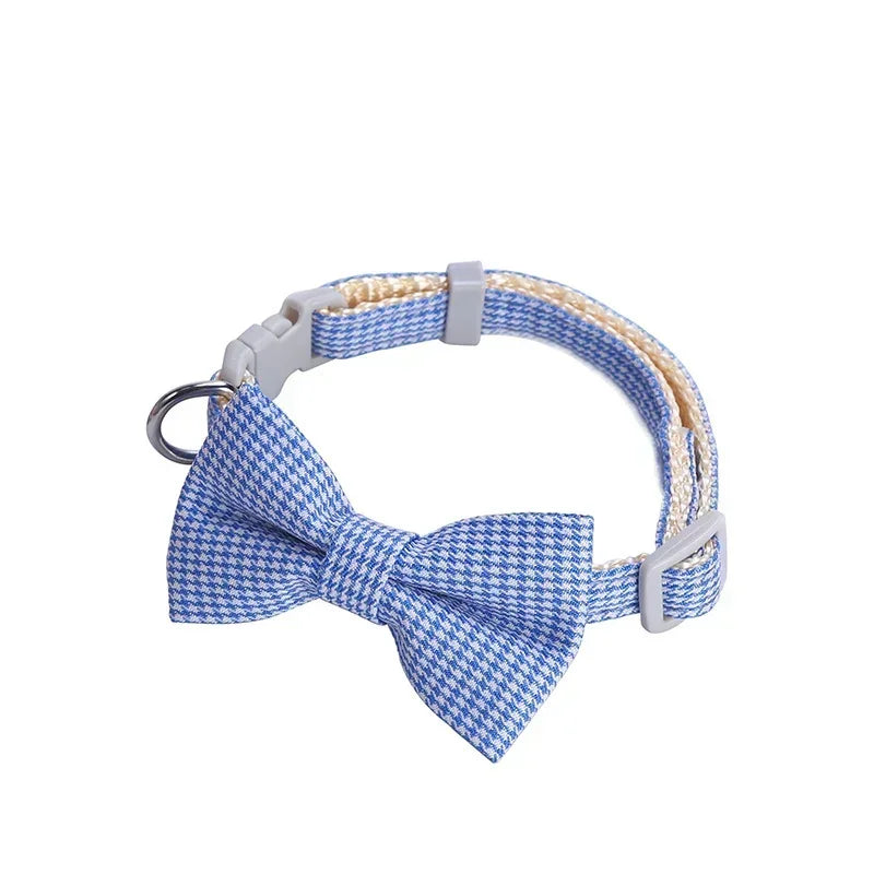 Adjustable Bow Plaid Collar For Small Pets