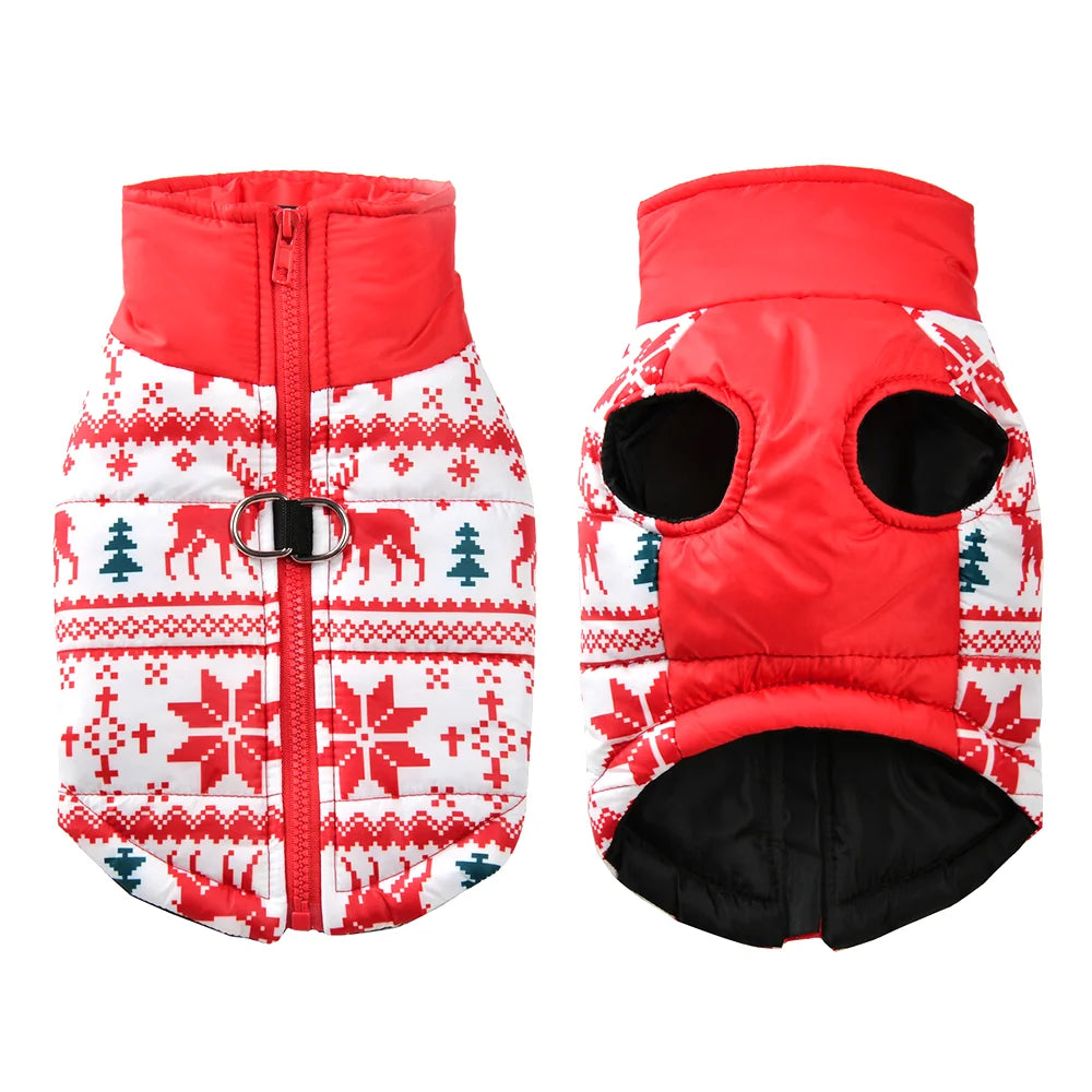 Snowman Print Christmas Dog Jacket For Winter