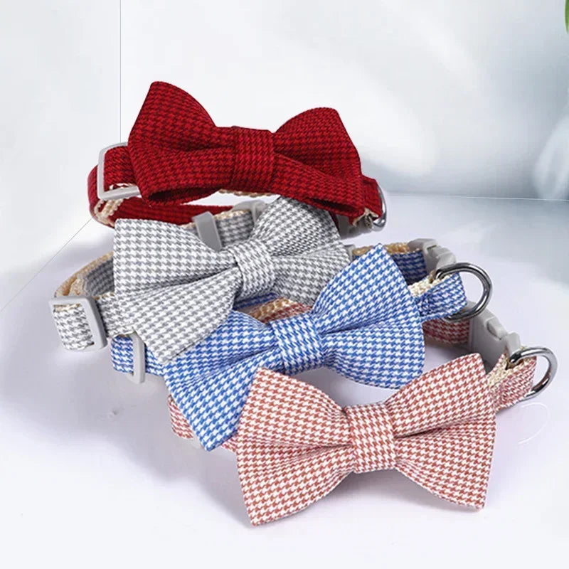 Adjustable Bow Plaid Collar For Small Pets